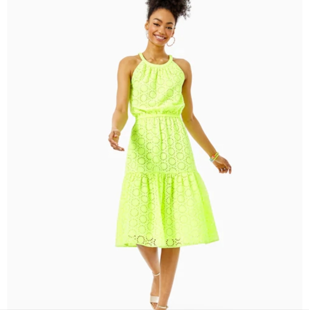 NWT Lilly pulitzer Alda Dress Prickly Pear/ Neon Geo Eyelet